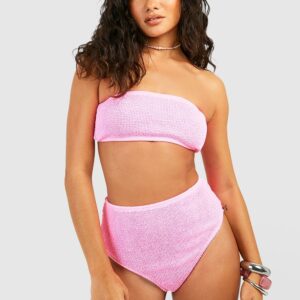 Womens Premium Crinkle Bandeau Bikini Top - Pink - 10, Pink