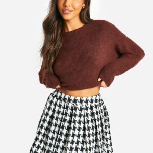 Womens Premium Houndstooth Pleated Boucle Mini Skirt - Black - 12, Black