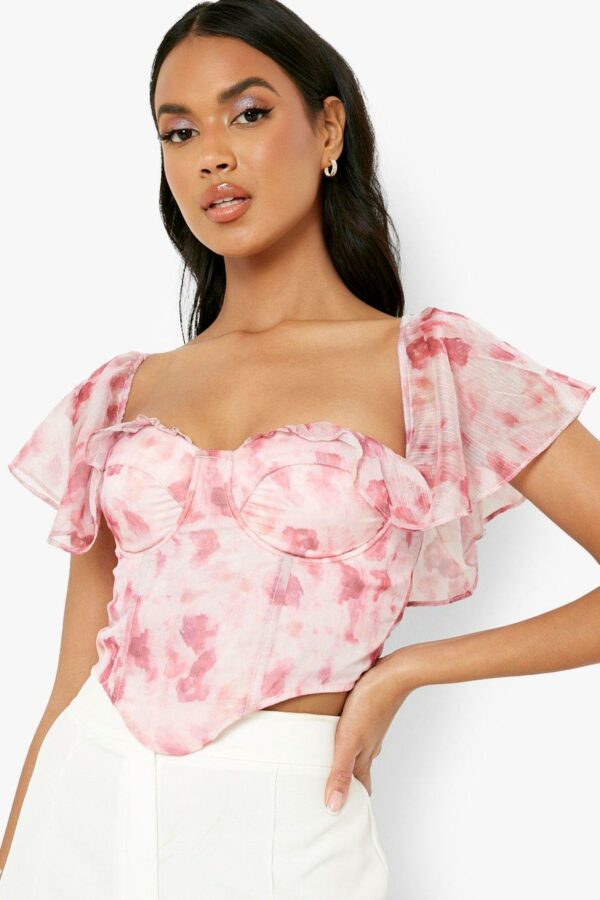 Womens Printed Bardot Occasion Corset Top - Pink - 14, Pink