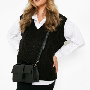 Womens Rectangular Flap Crossbody Grab Bag - Black - One Size, Black