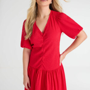 Womens Red Ruched Front Tunic Dress