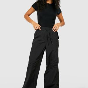 Womens Relaxed Parachute Oversized Joggers - Black - 16, Black