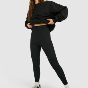 Womens Ribbed Shaper Waistband Leggings - Black - 6, Black