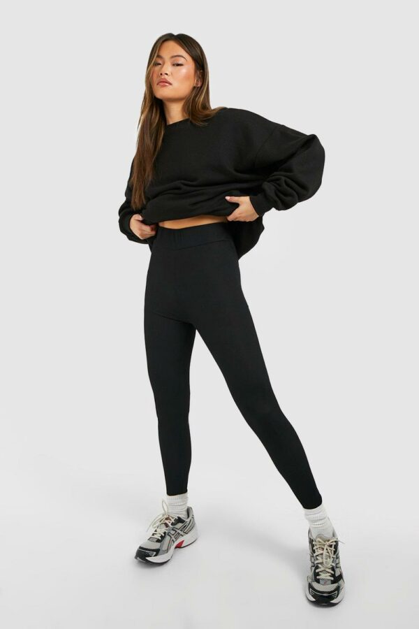 Womens Ribbed Shaper Waistband Leggings - Black - 6, Black