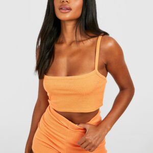 Womens Ribbed Square Neck Bralette & Shorts - Orange - 10, Orange