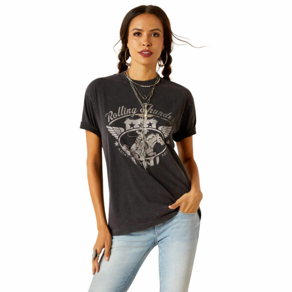 Women's Rolling Thunder T-Shirt in Black Acid Wash, Size X-Small, by Ariat