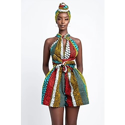 Women's Romper Modern African Outfits Boho African Print Kitenge Main Actress Masquerade Adults Dress Party