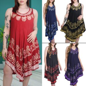 Womens Round Neck Flower Print Umbrella Dress Ladies Lagenlook Top Summer