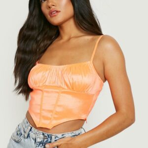 Womens Ruched Bust Corset Top - Orange - 14, Orange