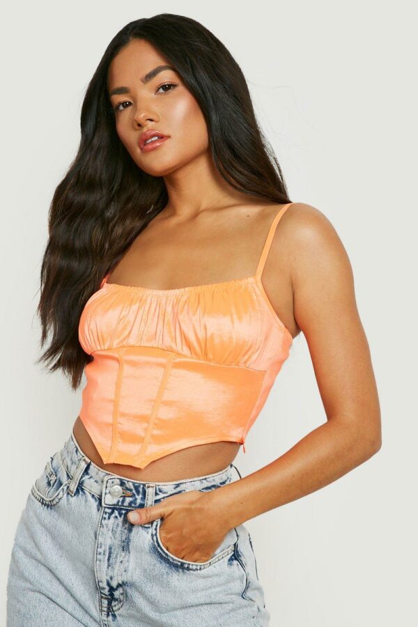 Womens Ruched Bust Corset Top - Orange - 14, Orange