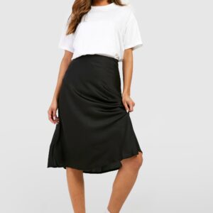 Womens Satin Bias Midi Slip Skirt - Black - 10, Black