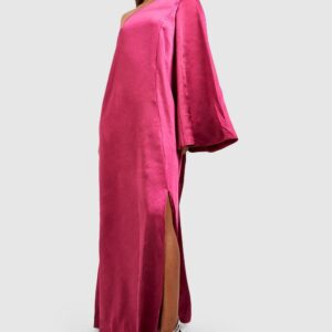 Womens Satin Flare Sleeve Trapeze Maxi Dress - Pink - 8, Pink