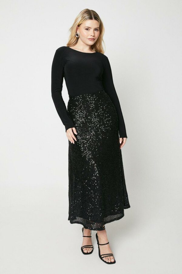 Womens Sequin Midi Skirt