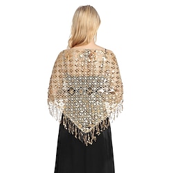 Women's Sequin Triangle Shawl Wraps Fringed Evening Cape Wedding Bridal Shawl Scarf for Evening Dresses Party