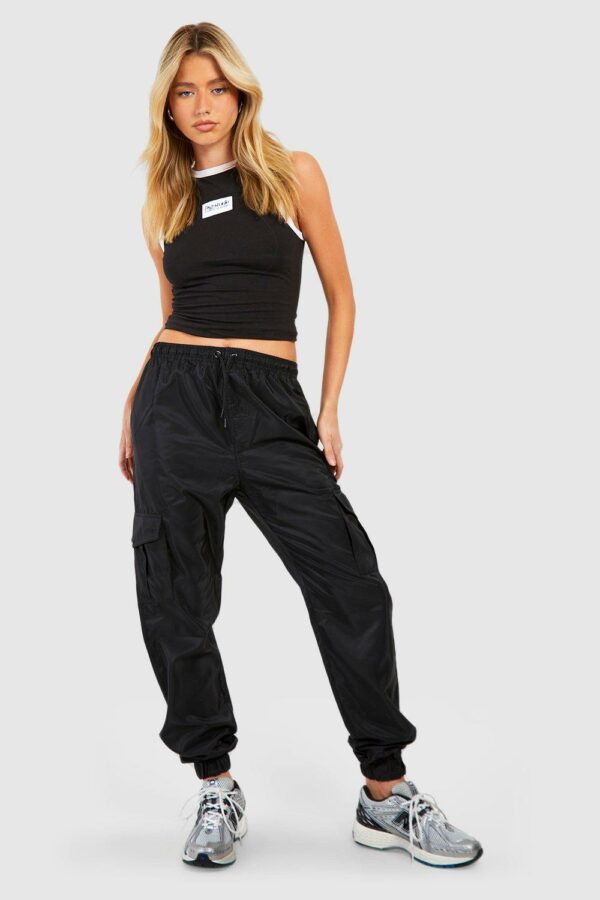 Womens Shell Cargo Joggers - Black - L, Black