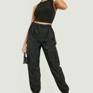 Womens Shell Cargo Joggers - Black - S, Black