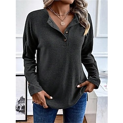 Women's Shirt Blouse Button Casual Fashion Long Sleeve V Neck Black Fall Winter