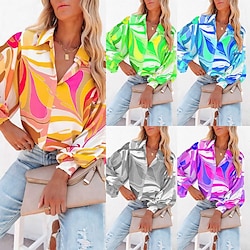 Women's Shirt Blouse Button Print Casual Fashion Long Sleeve Shirt Collar Blue Spring Fall