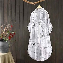 Women's Shirt Blouse Cotton Letter Print Casual Casual Long Sleeve Shirt Collar Black Spring Fall