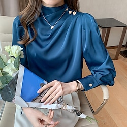 Women's Shirt Blouse Work Daily Business Mature Long Sleeve Turtleneck High Neck Black Spring Fall