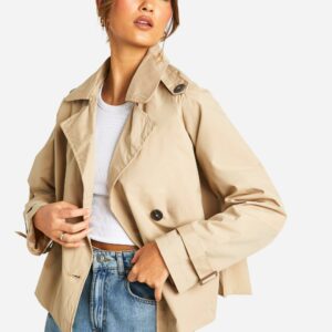 Womens Short Trench Coat - Beige - 8, Beige