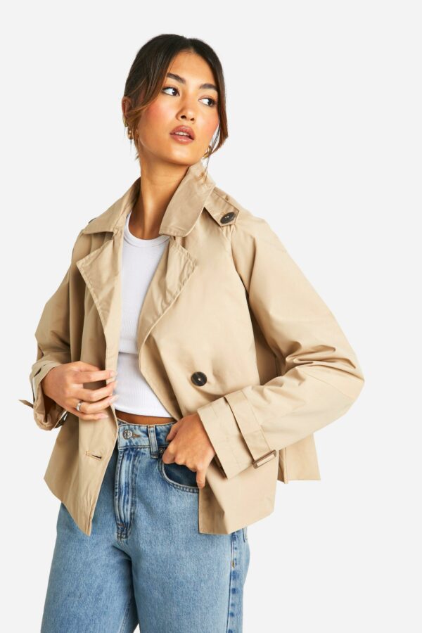 Womens Short Trench Coat - Beige - 8, Beige