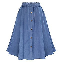 Women's Skirt Swing Long Skirt Denim Midi Skirt Midi Skirts Pocket Solid Colored Office / Career Casual Daily Summer Denim Fashion Summer Blue Light Blue