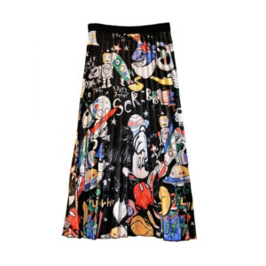 Women's Skirt Vintage Casual Summer Long Skirt Women Cartoon Print Pleated Skirts