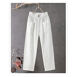 Women's Slacks Baggy Pants Linen Pocket Baggy Mid Waist Ankle-Length Black Summer