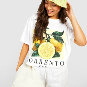 Womens Sorrento Lemon Oversized T-Shirt - White - S, White