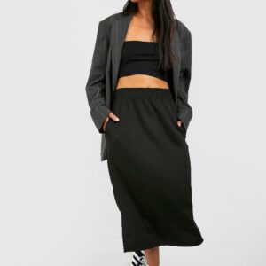 Womens Split Hem Tricot Midi Skirt - Black - 6, Black