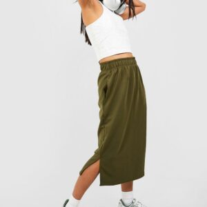 Womens Split Hem Tricot Midi Skirt - Green - 6, Green