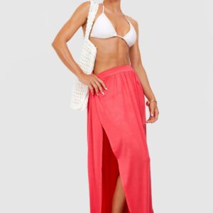 Womens Split Sides Beach Maxi Skirt - Orange - S, Orange