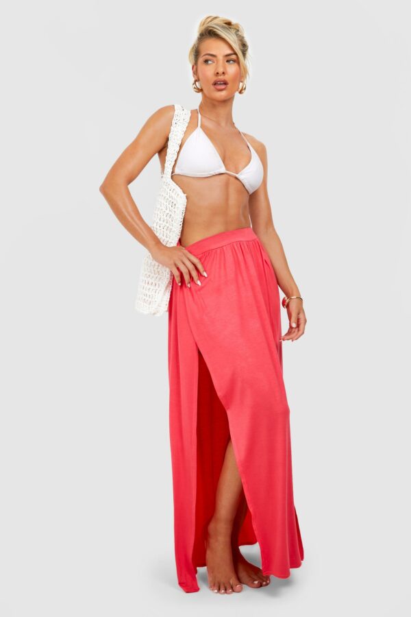 Womens Split Sides Beach Maxi Skirt - Orange - S, Orange