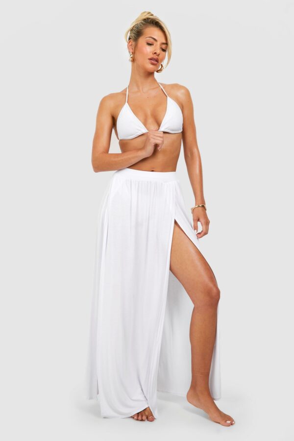 Womens Split Sides Beach Maxi Skirt - White - M, White