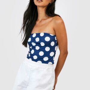 Womens Spot Bandeau Top - Navy - 12, Navy