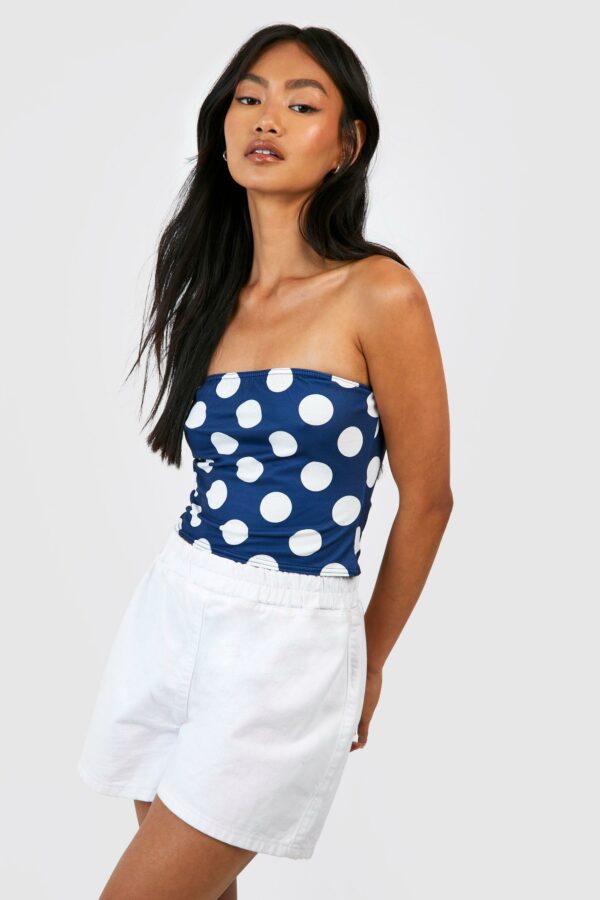 Womens Spot Bandeau Top - Navy - 12, Navy