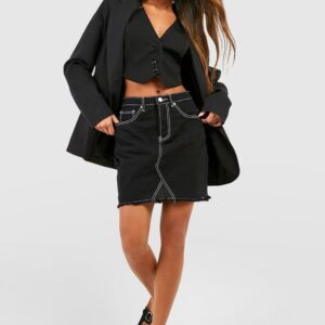 Womens Stitch Detail Denim Mini Skirt - Black - S, Black