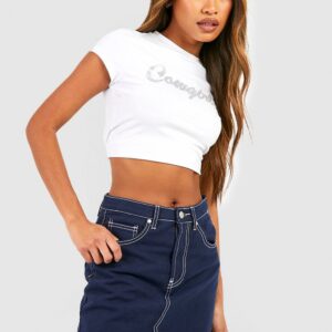 Womens Stitch Detail Denim Mini Skirt - Navy - S, Navy