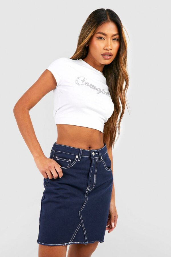 Womens Stitch Detail Denim Mini Skirt - Navy - S, Navy