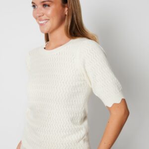 Women's Stone Pointelle Knitted T-Shirt Jumper