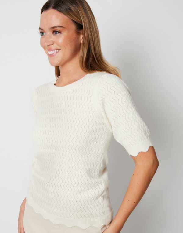 Women's Stone Pointelle Knitted T-Shirt Jumper