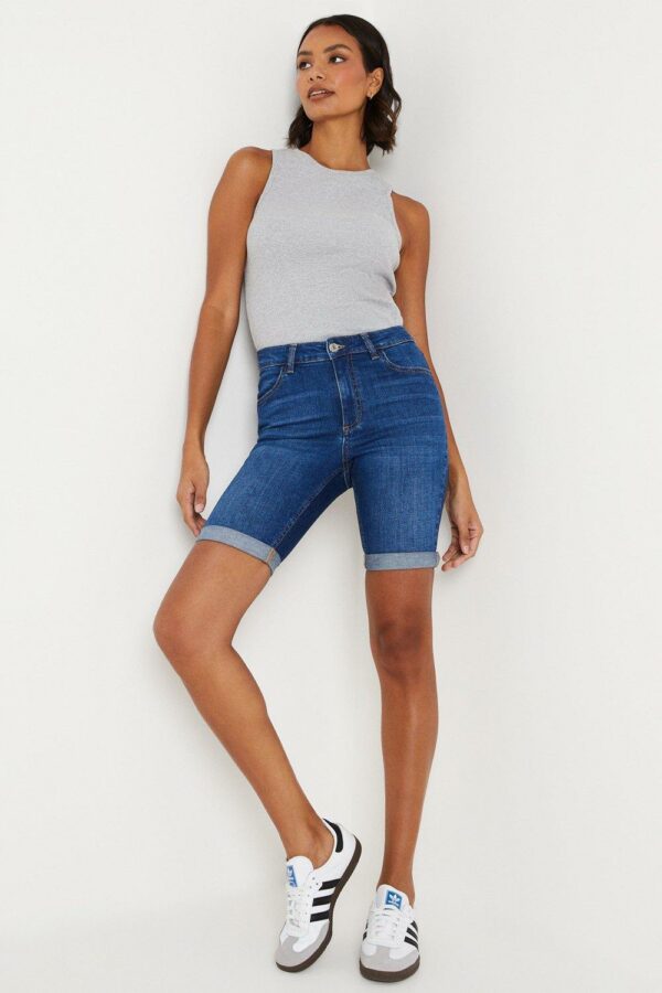 Womens Stretch Denim Knee Shorts