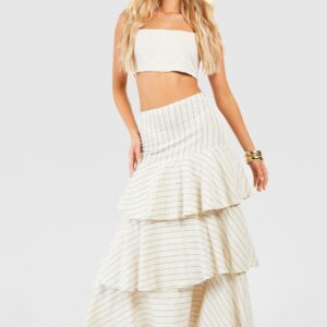 Womens Stripe Tiered Maxi Skirt - Beige - 12, Beige