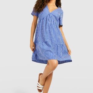 Womens Stripe Tiered Smock Dress - Blue - 8, Blue