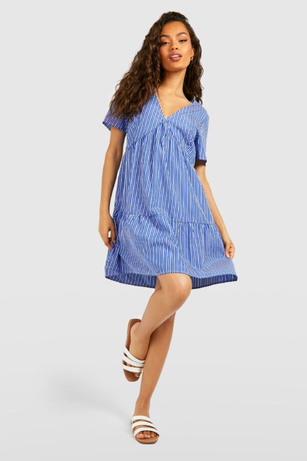 Womens Stripe Tiered Smock Dress - Blue - 8, Blue