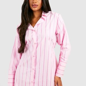 Womens Striped Cinched Waist Shirt Dress - Pink - 10, Pink