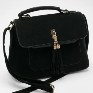 Womens Suedette Tassel Crossbody Bag - Black - One Size, Black