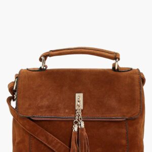 Womens Suedette Tassel Crossbody Bag - Brown - One Size, Brown