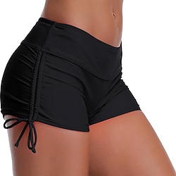 Women's Swimwear Bikini Bottom Shorts Swimsuit Drawstring Quick Dry Solid Color Plain Basic Bathing Suits